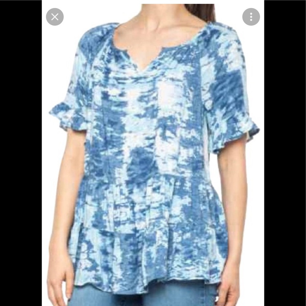 L BEACH LUNCH LOUNGE Women's Akia Tiered Top Flowy linen Water Art print beachy